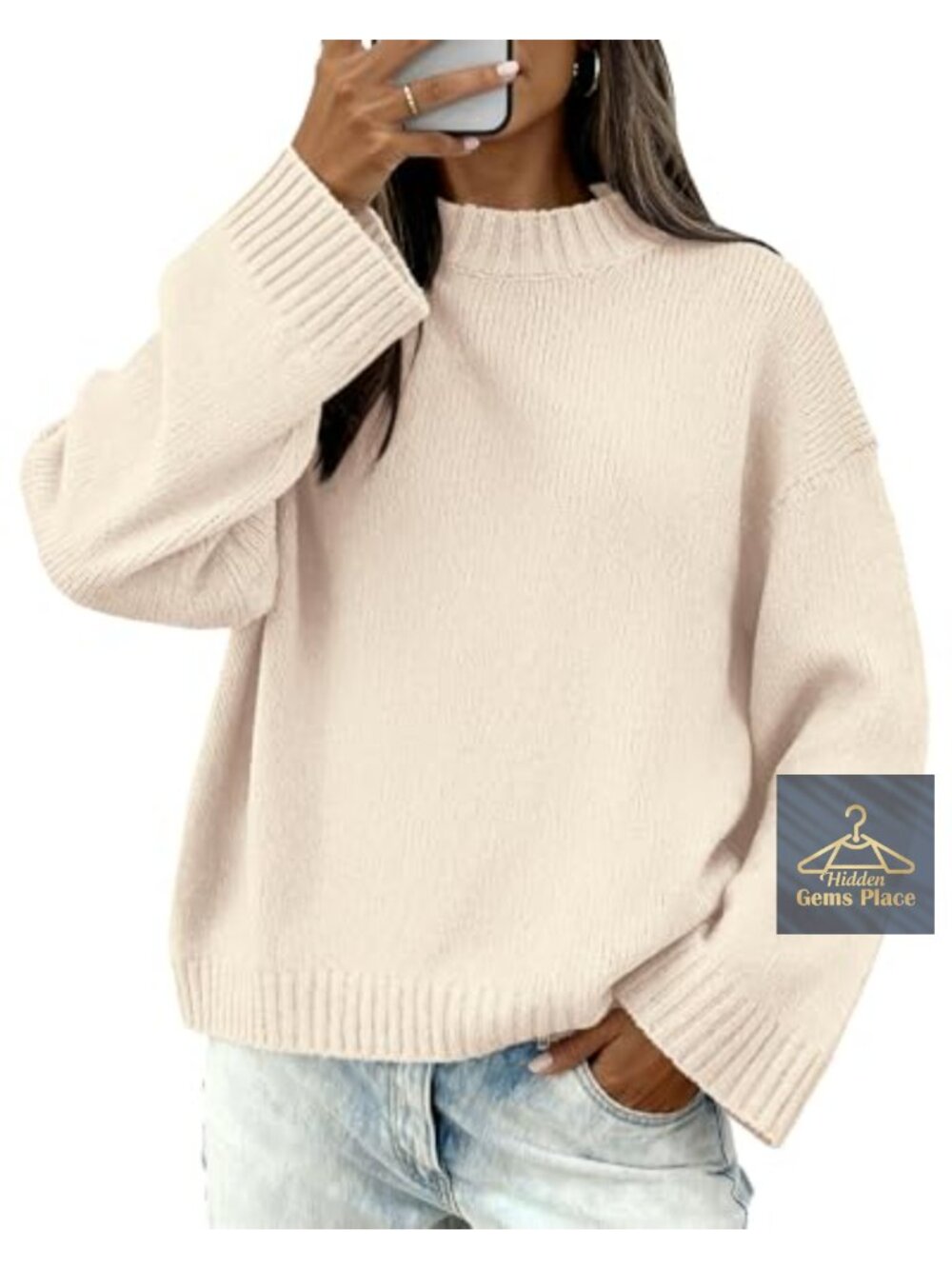 Women's Crewneck Drop Shoulder Ribbed Knit Loose Fit Long Sleeve Sweater